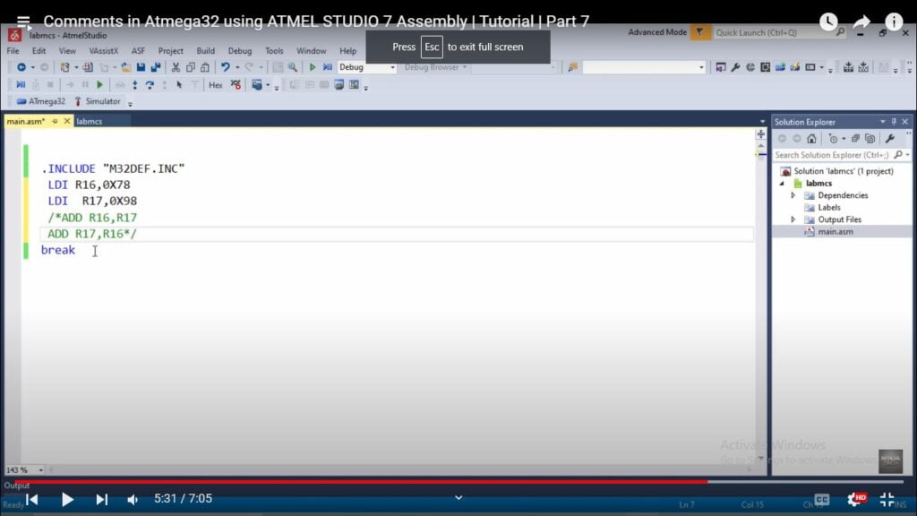 Multi line comments in Atmega