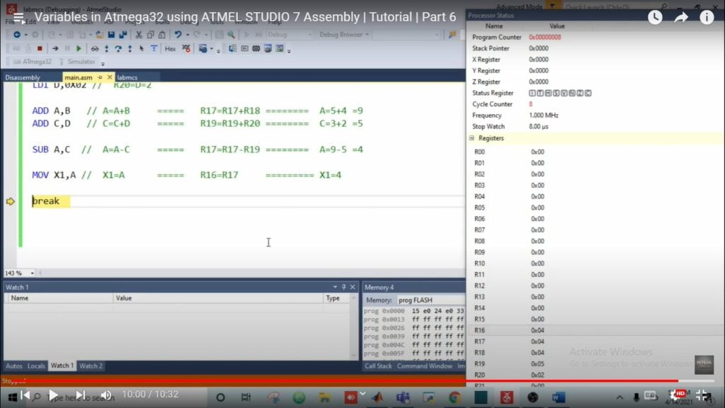 break in program variable in atmega