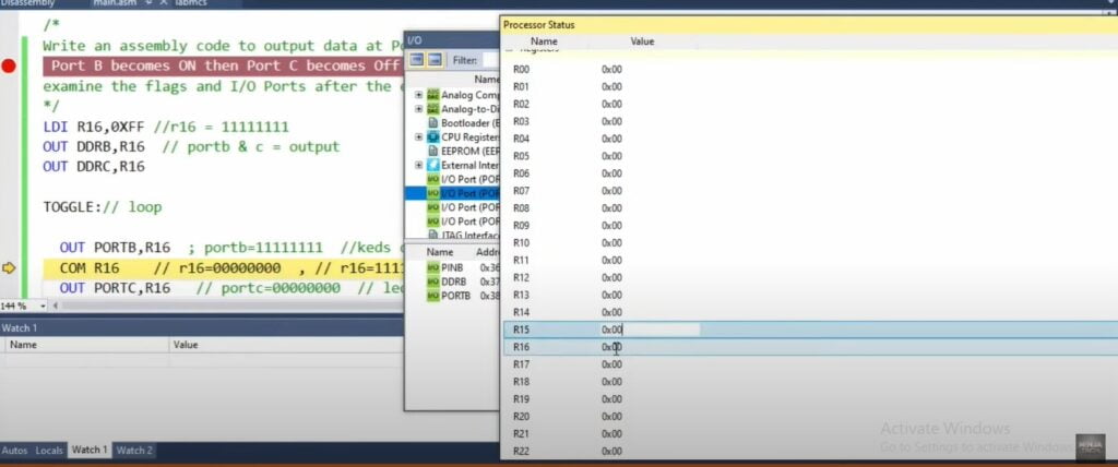 complement register value in port