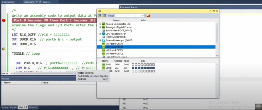 data direction register in ports and flags in atmega32