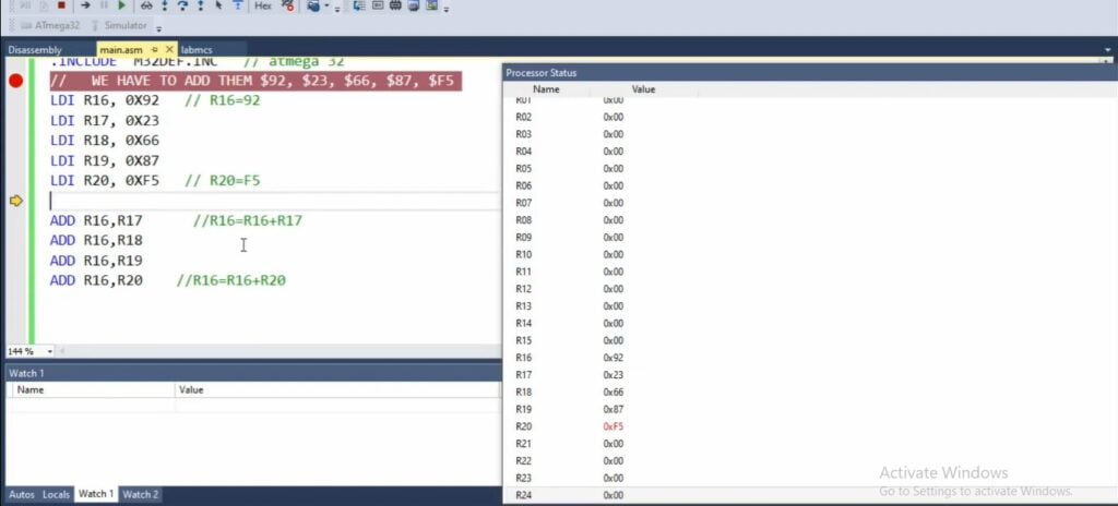 flags in avr atmega adding register values