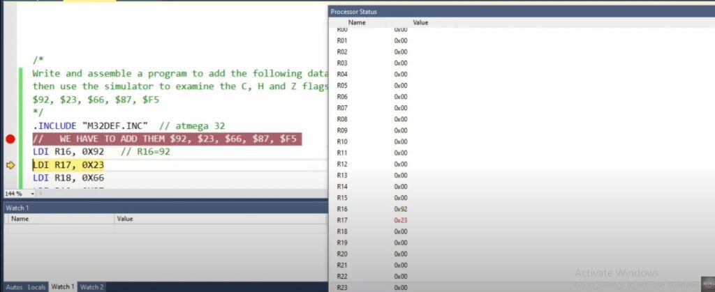 flags in avr atmega32 loading in registers