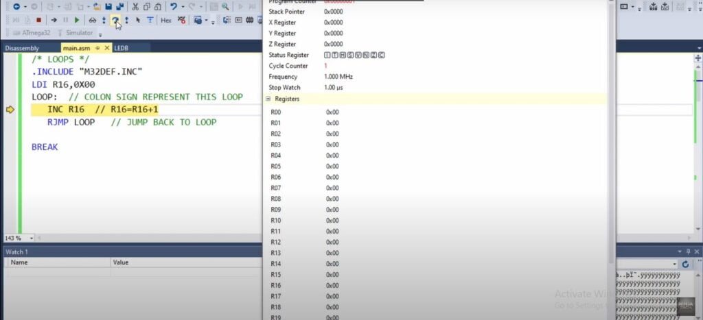 increment of value using loops in atmega32