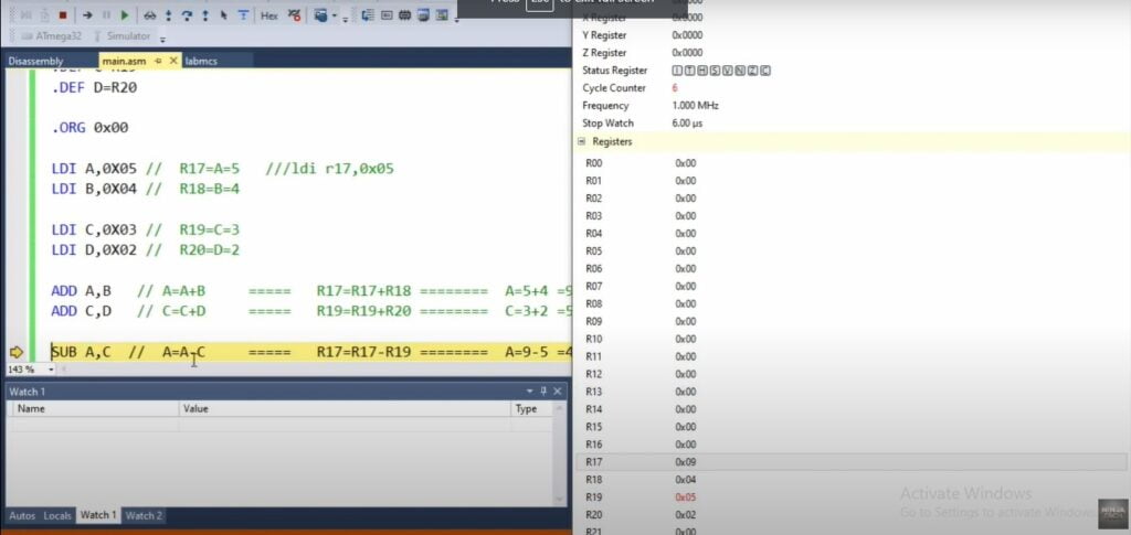 subtracting variables in atmel