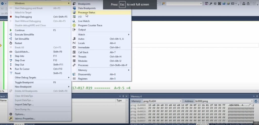 variables in atmega32 atmel window